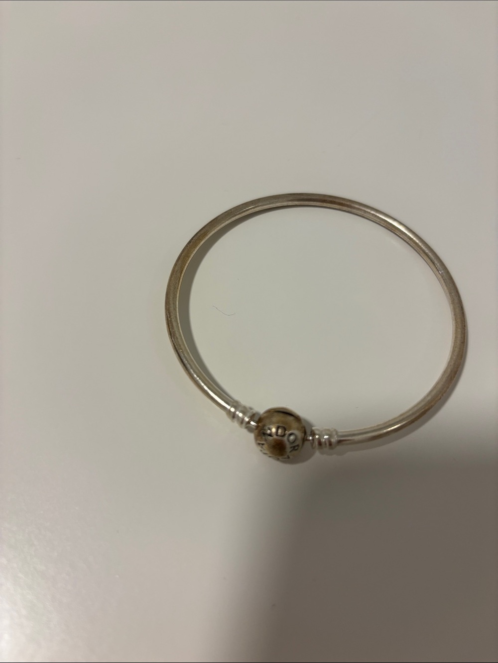 Pandora Sterling Silver Bangle Bracelet with Gold Accent Bead